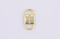 2 pc 18 kt Gold Double Lock Style - Cross CZ- Connector Charm - 9x20mm