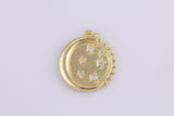 2 pc 18K Gold Sun Star and Moon CZ Pendant, Micro Pave Cubic Zirconia Star Sun and Moon Charm, Celestial Charm - 21mm