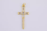 1 pc CZ Sword Charms Necklace Component- 17x41mm