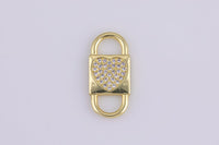 2 pc 18 kt Gold  Double Lock Style - Heart CZ- Connector Charm - 9x20mm