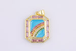 1 pc 18K Gold  Enamel Rainbow SunBurst Charm for Necklace Multi Color Cz Charm Micro Pave Rainbow Charm Sun Rise Jewelry-18x24mm