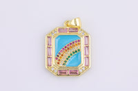 1 pc 18K Gold  Enamel Rainbow SunBurst Charm for Necklace Multi Color Cz Charm Micro Pave Rainbow Charm Sun Rise Jewelry-18x24mm