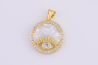 1 pcs Pearl Evil Eye Gold Lucky Coin Talisman Charm Necklace, 14k Gold  Disc Round Pendant Lucky Medallion Pendant for Necklace- 14mm