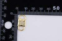 2 pc 18 kt Gold Double Lock Style - Star CZ- Connector Charm - 9x20mm