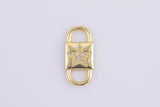 2 pc 18 kt Gold Double Lock Style - Star CZ- Connector Charm - 9x20mm