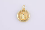 2pc 18k Gold Medallion Saint Benedict- Movable Center Piece- Catholic Church DIY Necklace Coin Charm Bead Bails-16mm