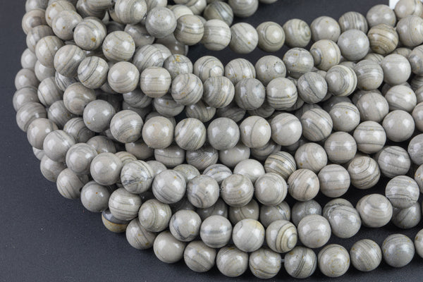 Natural Gray Banded Jasper Beads Grade AAA  Round 6mm 8mm 10mm 12mm Full Strand AAA Quality  Smooth Gemstone Beads