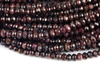 Natural Garnet High Quality in Diamond Cut Faceted Roundel, 6mm, 8mm and 10mm - Full 15.5 Inch Strand-Full Strand 15.5 inch Strand