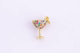 14k gold  Colorful Martini Wine Cup Jeweled CZ Micro Pave Cubic Zirconia Rainbow Pave Necklace Pendant Bracelet Charm Charm 14x11mm