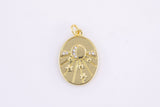 2 pcs 14k gold  Crescent Coin Moon Pendant, Celestial Jewelry Cubic zirconia Star Medallion -16x22mm