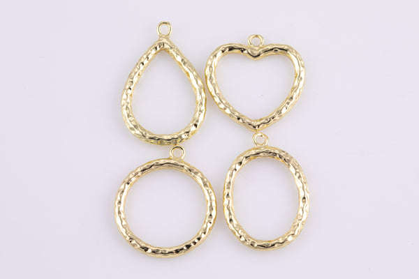 4 pcs 14k gold  Hammered Drops- Teadrop, Oval, Heart Circle -18mm