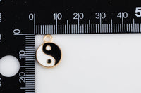 6pc 14k Gold  Enamel Yin Yan Charm Necklace Charm - 12mm- 6 pcs per order