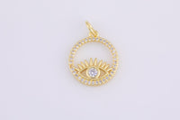 2 pcs Evil Eye Gold Lucky Coin Talisman Charm Necklace, 14k Gold  Disc Round Pendant Lucky Medallion Pendant for Necklace- 16mm