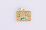 1 pc 18K Gold  Rainbow SunBurst Charm for Necklace Multi Color Cz Charm Micro Pave Rainbow Charm Sun Rise Celestial Jewelry-12x18mm