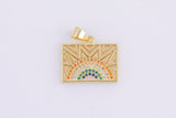 1 pc 18K Gold  Rainbow SunBurst Charm for Necklace Multi Color Cz Charm Micro Pave Rainbow Charm Sun Rise Celestial Jewelry-12x18mm