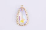 3 pc 18k Gold  Teardrop Crystal Clear AB Teardrop Charm Cubic Protector Pendant Tiny Lucky Dainty Necklace - 17x30mm- 3 pcs per order