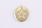 2 pcs 14k gold  Crescent Coin Star Pendant, Celestial Jewelry Cubic zirconia Star Medallion - 22mm