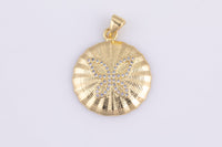 2 pcs 14k gold  Butterfly Pendant, Jewelry Cubic zirconia Star Medallion - 21mm