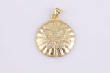 2 pcs 14k gold  Butterfly Pendant, Jewelry Cubic zirconia Star Medallion - 21mm