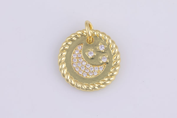 2 pcs 18k Gold  Dainty Moon Coin  Pendant for Necklace - 11mm- 2 pieces per oder