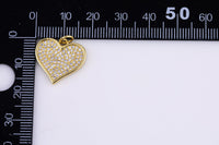 1 pc 18k Gold  Micro Pave Heart Pendant , Heart Charms, Lock Necklace Earring Charms, CZ Pave- 15mm