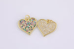 1 pc 18k Gold  Micro Pave Heart Pendant , Heart Charms, Lock Necklace Earring Charms, CZ Pave- 15mm