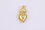 2 pc 18k Gold Flaming Heart Pendant , Heart Charms, Necklace Earring Charms - 12x23mm