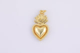 2 pc 18k Gold Flaming Heart Pendant , Heart Charms, Necklace Earring Charms - 12x23mm