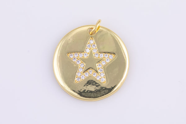 2 pcs 14k gold  Star Pendant, Jewelry Cubic zirconia Star Medallion - 22mm