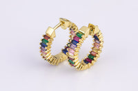 16mm 18kt Gold   Rainbow Huggie Hoops- 16mm CZ Hoop Earring with CZ Set- 1 pair per order Huggies