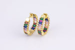 16mm 18kt Gold   Rainbow Huggie Hoops- 16mm CZ Hoop Earring with CZ Set- 1 pair per order Huggies