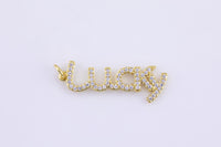 1 pc 18k Gold Micro Pave Lucky Word Charm Lover Girl Charm for Necklace Earring Component-11x31mm