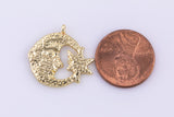 3 pcs 14k gold  Crescent Coin Moon Pendant, Celestial Jewelry Star Medallion - 21mm
