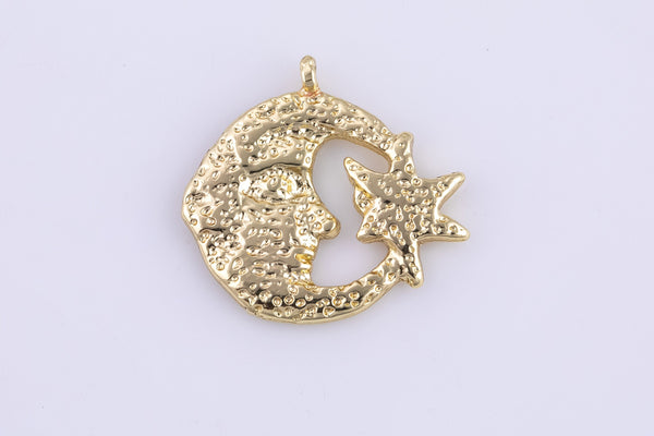 3 pcs 14k gold  Crescent Coin Moon Pendant, Celestial Jewelry Star Medallion - 21mm