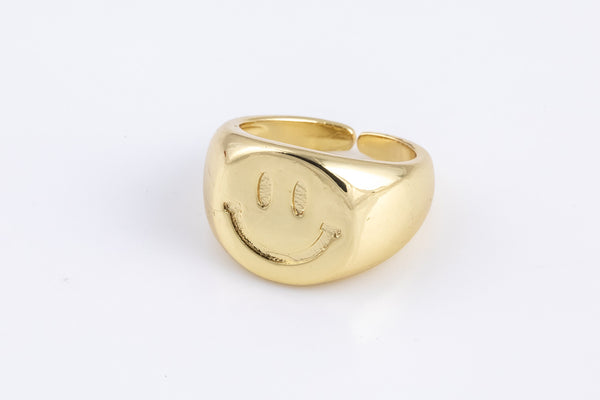 1 pc Gold Smiley Face Ingot Ring, Adjustable Ring, Minimalist Ring, Gold Open Ring, Dainty Jewelry