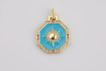 14k Gold  Enamel Sun Burst Starburst Star Burst Sunburst Charms Pendant Medallion 26mm