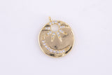 2 pcs 14k gold  Crescent Coin Moon Pendant, Celestial Jewelry Cubic zirconia Star Medallion - 17mm
