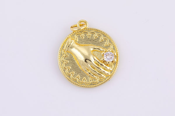 2 pc 18 kt Gold  Tarot Hand Reading Coin Charm - 18mm