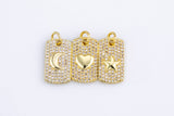 1 pc Micro Pave Heart, Moon, Star Charm Rectangle Tag in 14k Gold Drop Pendant Charm for Necklace Component- 10x16mm