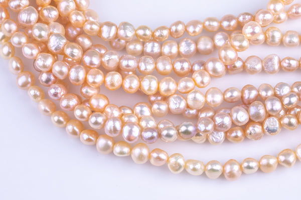 Peach Fresh Water Pearl Center Drill Nugget Beads 7-8mm, 8-9mm 15" Strand