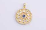 1pc 18k Gold Coin Evil Eye Charm Diamond CZ Drop Charm Cubic Protector Pendant Tiny Lucky Dainty Necklace - 23mm