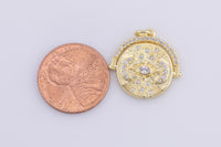 2 pc 18k Gold  Coin Evil Eye Charm Diamond CZ Drop Charm Cubic Protector Pendant Tiny Lucky Dainty Necklace - 19mm