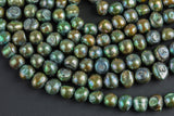 10mm A Quality Flat Round Peacock  Freshwater Pearls- Teal