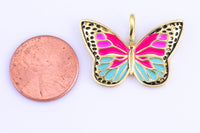 1x Enamel Monarch Butterfly Gold Pink Butterfly Pendant Dream Animal Lover Necklace Pendant Charm Designer Colorful Jewelry Making-30mm