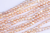 Peach Fresh Water Pearl Center Drill Nugget Beads 7-8mm, 8-9mm 15" Strand