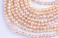 Peach Fresh Water Pearl Center Drill Nugget Beads 7-8mm, 8-9mm 15" Strand