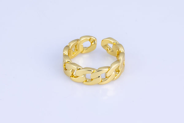 1 pc Gold Ring Curb Chain Dainty Ring, Adjustable Ring, Minimalist Ring, Micro Pave Ring, Gold Open Ring, Dainty Jewelry