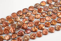 15mm Orange Pearl Freshwater Pearl Coins, Full strands 15.5"