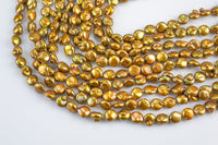 A 9mm Coin Pearl Freshwater Pearl, Full strands- Golden Olivine