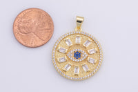 1pc 18k Gold Coin Evil Eye Charm Diamond CZ Drop Charm Cubic Protector Pendant Tiny Lucky Dainty Necklace - 23mm